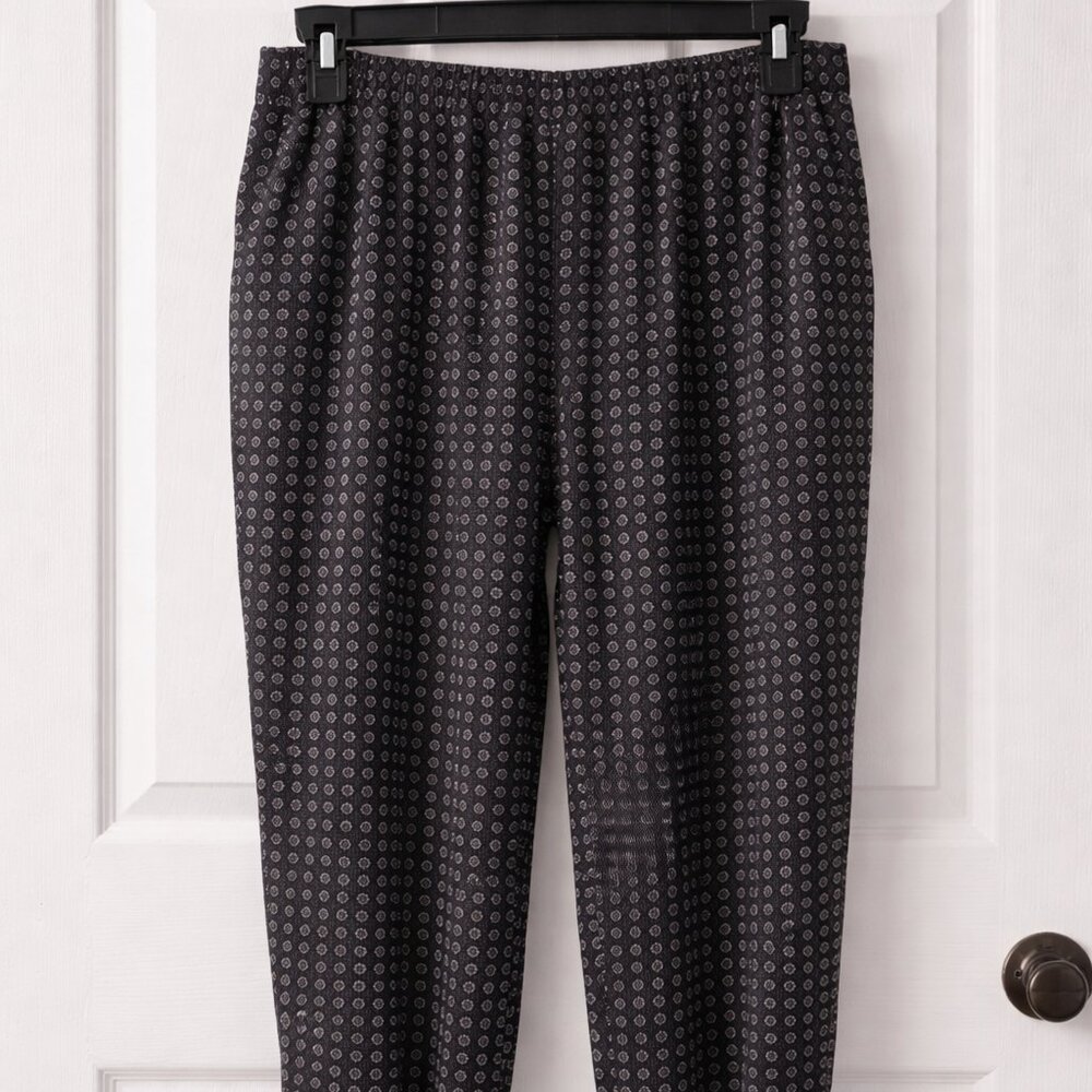Merona XL Black White Print Pull-On Pants Lightweight Casual Relaxed Fit